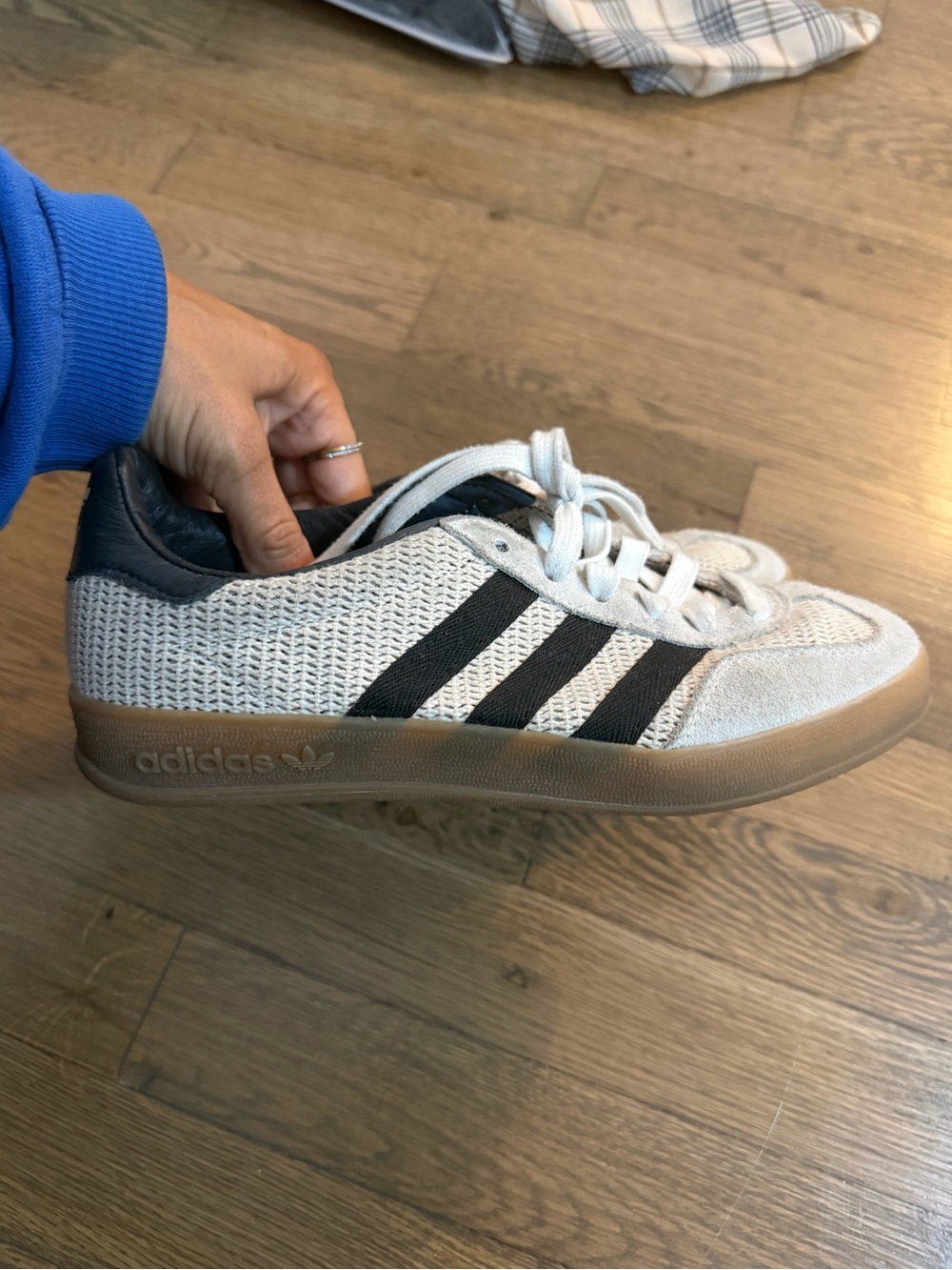 adidas Kids White Sneakers with Black Stripes and Gum Sole